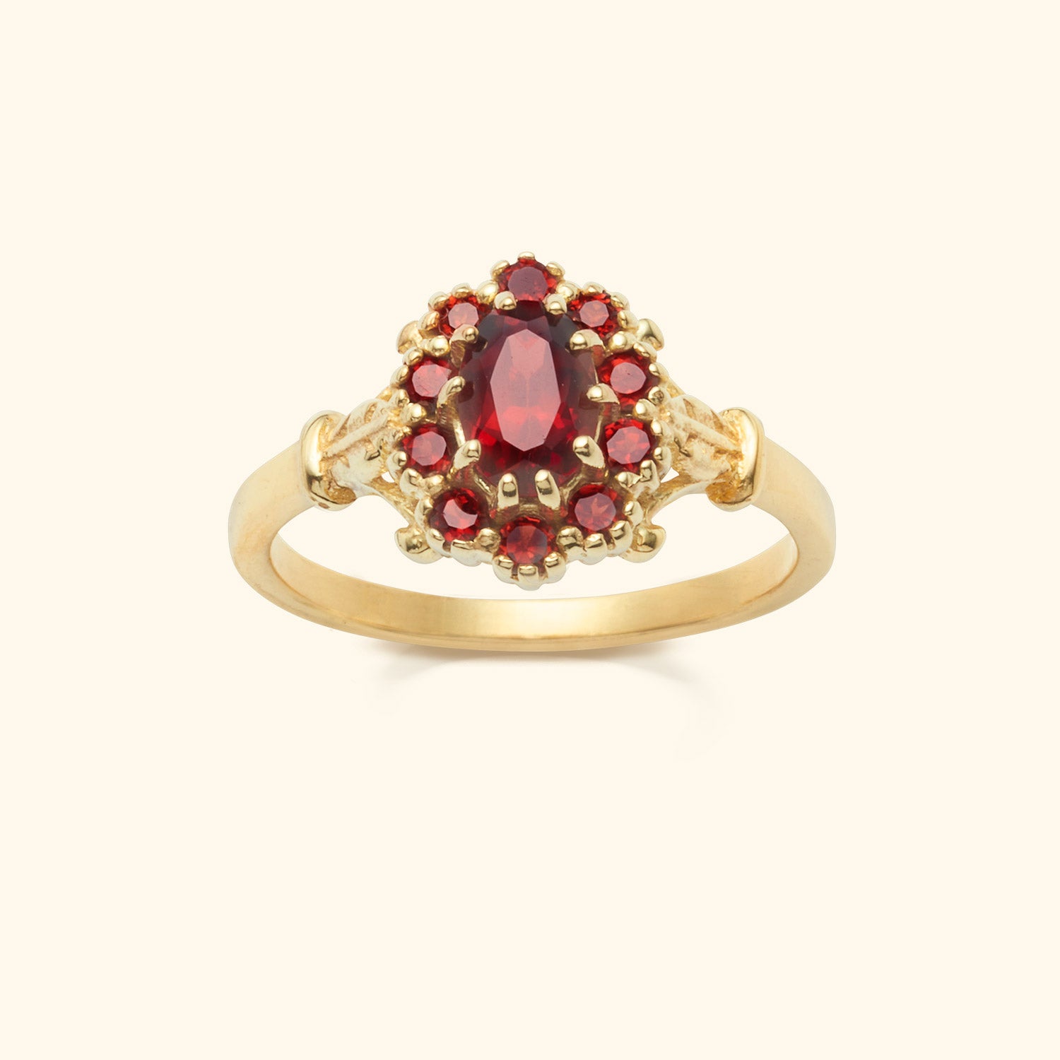 Vintage Garnet Flower ring | 14K Goud